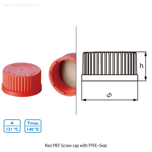 DURAN® High-Temp. PBT Opentop- & Closetop-Screwcaps, with Screw GL14~32, Anti-Chemical, -45℃ +200℃ Stable (1) Opentop-form : for O-Ring Seal/Inject-Septa, etc., (2) Closetop-form : for Closure, / 고온용 PBT 스크류캡