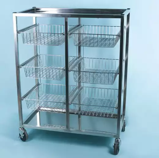 Glassware Cart with Basket / 스테인레스 바스켓 카트, 미닫이 서랍 방식