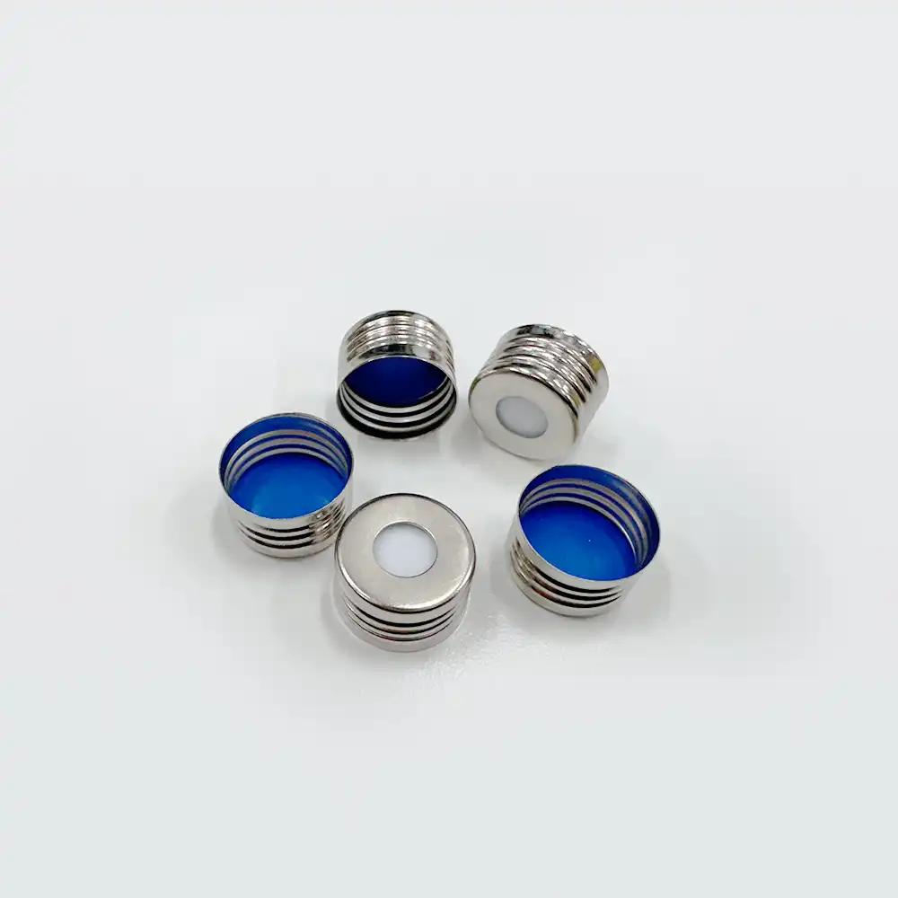 20mL Ultra Clear Precision Screw Headspace Vial, Round Bottom & Blue PTFE/White Silicone Septa(Centre Hole)